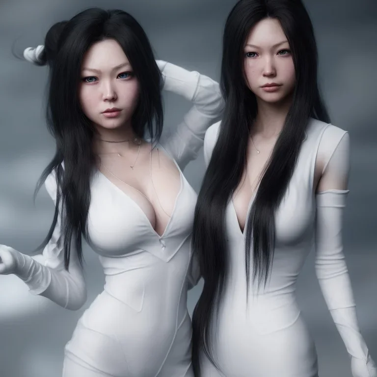 hitomi tanaka, dress white, mark niplles. long black hair, realistic, intriacte detail, sci-fi fantasy style, volumetric lighting, particales,highly detailed,cinamatic, deep colours,8k