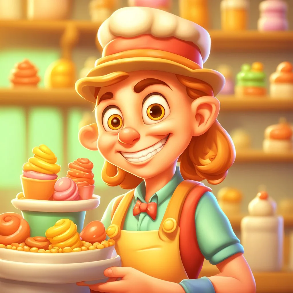 a cartoon character thirty years old confectioner , an ultrafine detailed painting by senior character artist, featured on polycount, sots art, artstation hd, 2d game art, behance hd