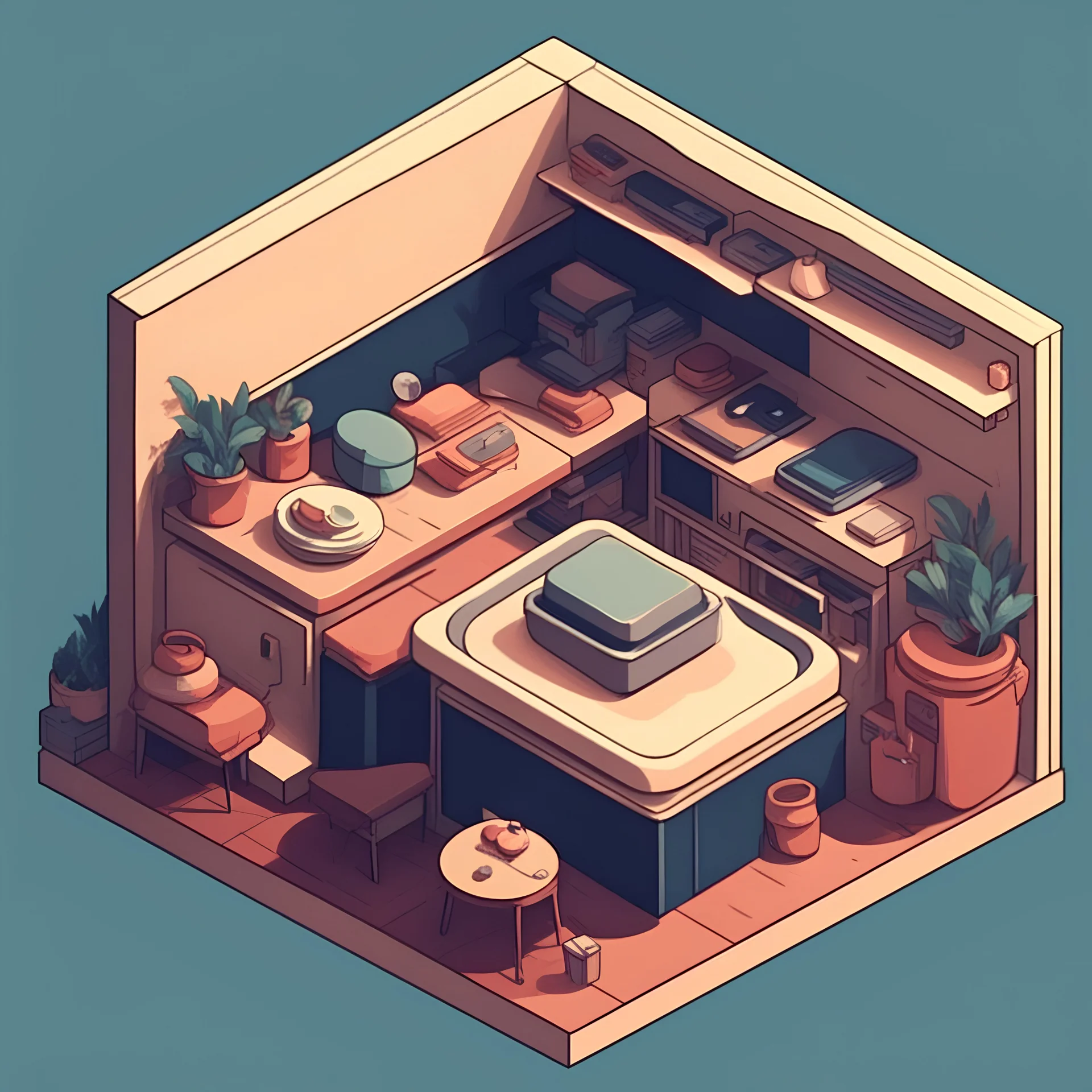 Pan of New Style in in retro isometric anime art style