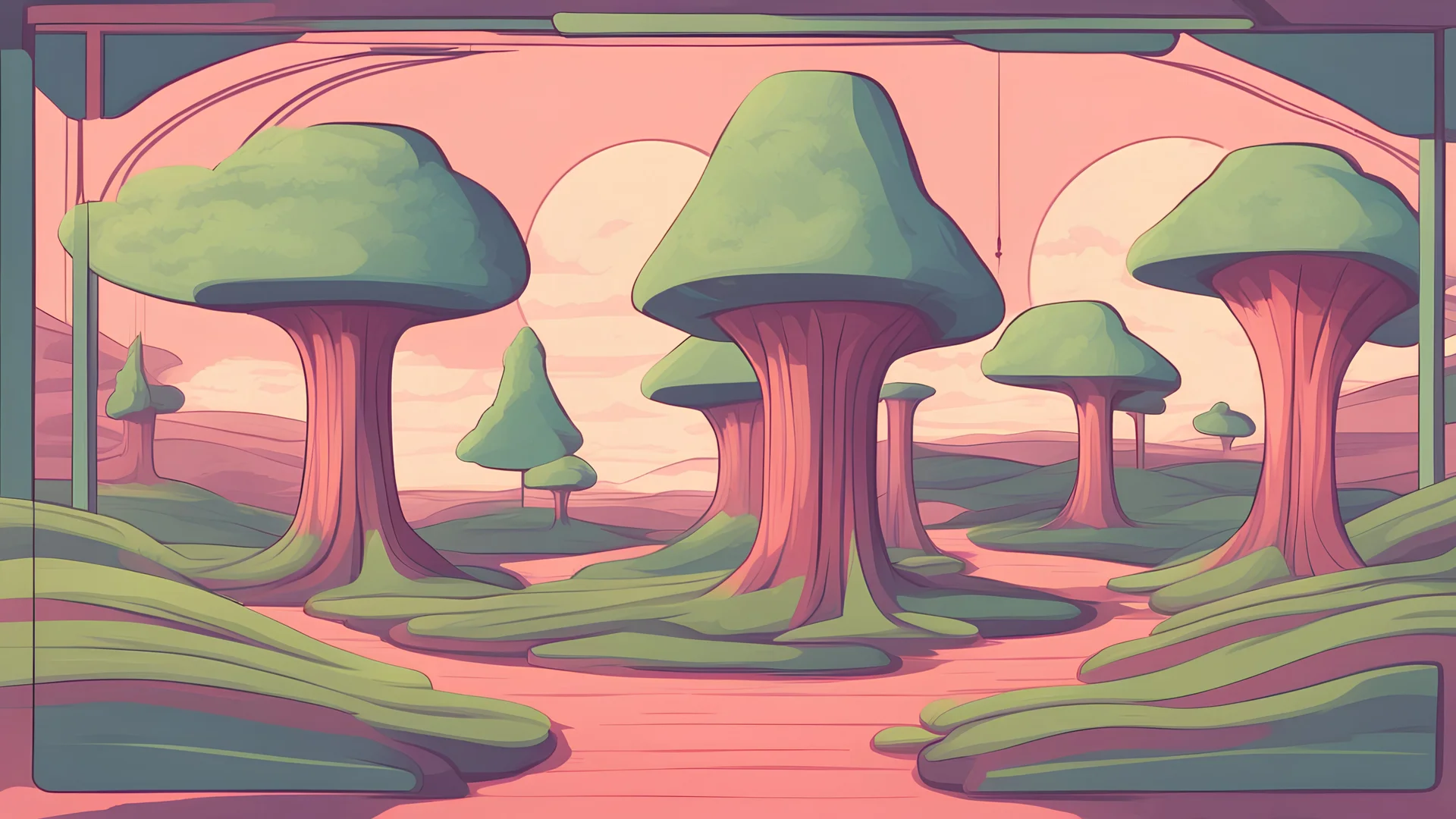 quiet area with some trees illustration. futuristic style