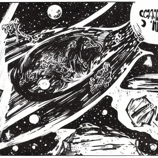 oldschool scene of space beast in the cosmos by alex raymond