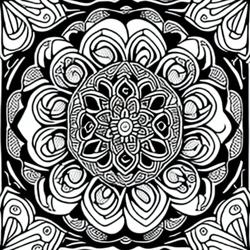 kids coloring page, mandala of roses fully on page, perfectly symmetrical, cartoon style, thick lines, low detail, no shading