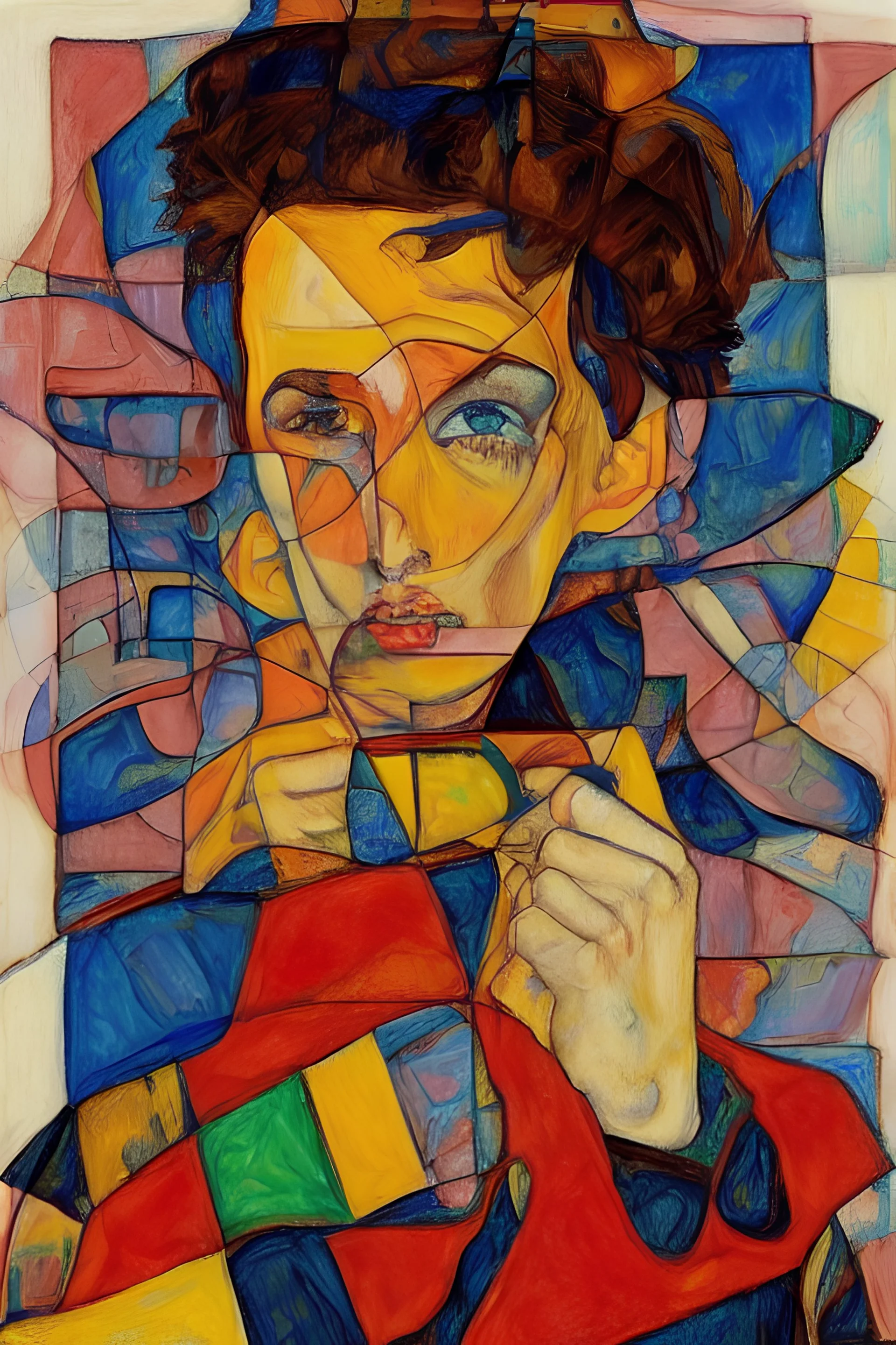 Rubik's cube in the style of egon Schiele