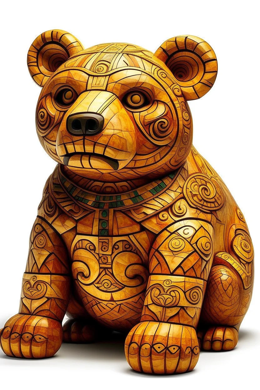 A yellowish orange colored earth elemental bear designed in Mayan architecture painted by Antoni Gaudi