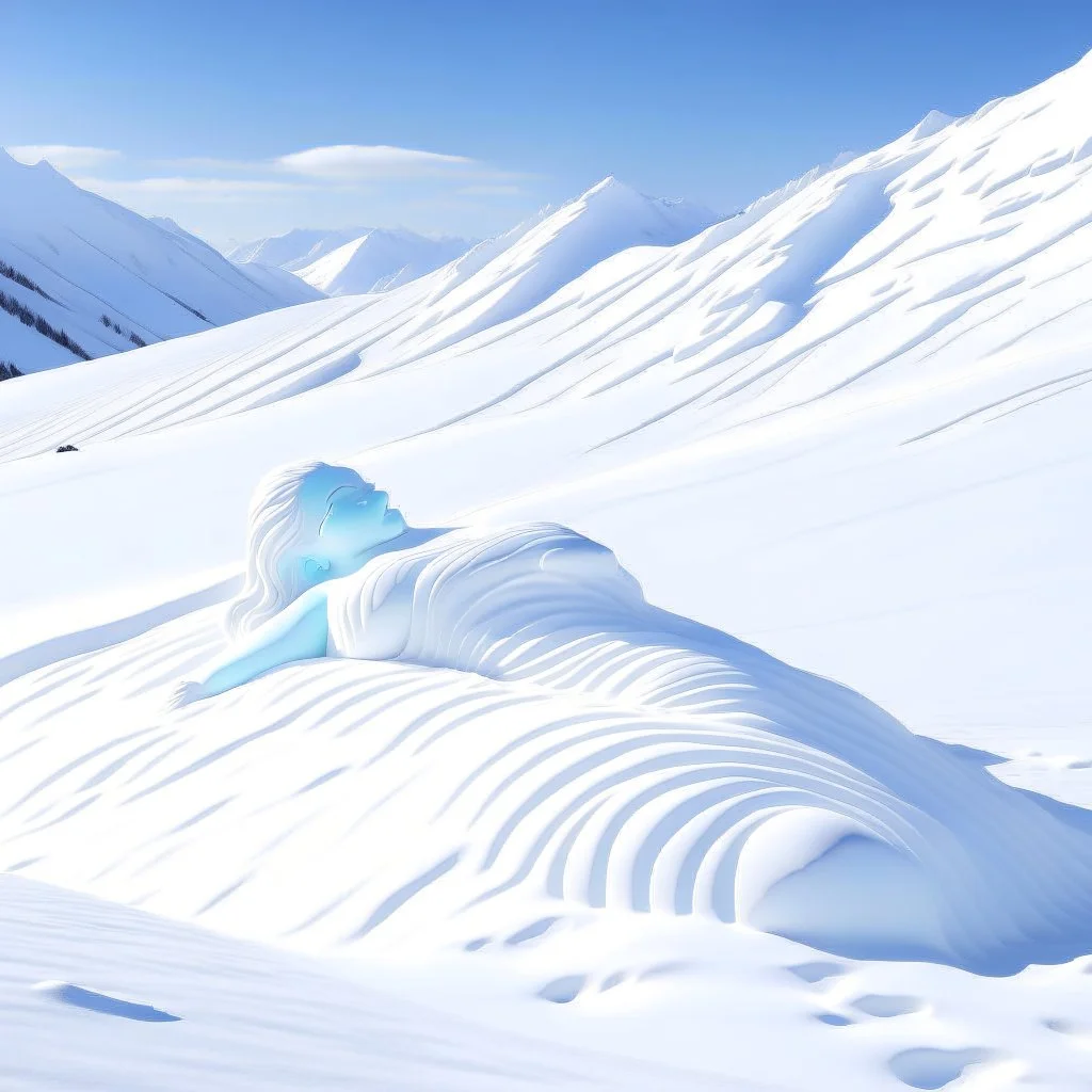 a snowy mountain that looks like a body of a beautiful lying woman