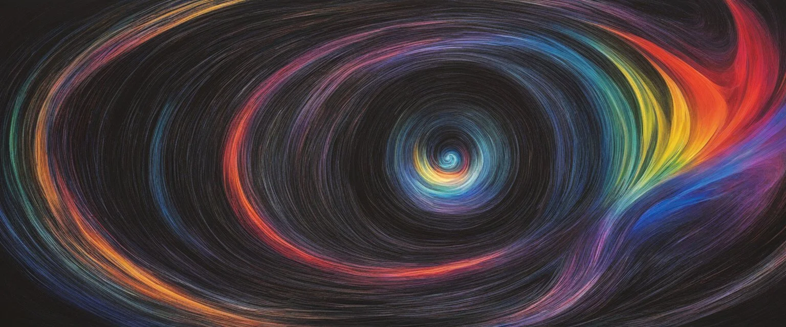 colorful, rainbow, A visually striking and abstract representation of the void and a black hole, utilizing dark hues and dynamic shapes to evoke the enigmatic and powerful aspects of cosmic emptiness, (visually striking abstract representation:1.4), (the void and black hole:1.5), (dark hues and dynamic shapes:1.3), (expressive and cosmic ambiance:1.2), drawing inspiration from abstract interpretations of the cosmic void and black hole phenomena