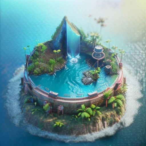 The Isometric Glass Tall Box Mini Model Little Real Island Mixed Water Fall Under Ocean Sunshine Summer Background Blue Sea, The Last Of Us / Avatar, Octane Render / ZBrush, Cinematic, IMAX Film, Nikon D750, 16K, Autostereoscopy, Anthropomorphic, Golden Ratio, Geometry, Symmetric, Depth Of Field, Highly Detailed, Ultra Realistic, Beautiful Lighting, Halfrear Lighting, Soft Light, Candoluminescence, Cast Shadow, Reflective, Glow, Translucent, Normal Map, Carbonated --testp