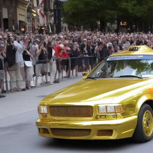 Donald Trump Driving a Gold Car