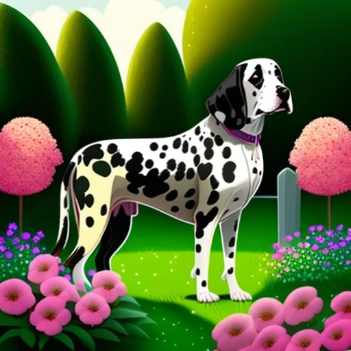 Hermoso perro Dalmata en el jardín arte caricatura