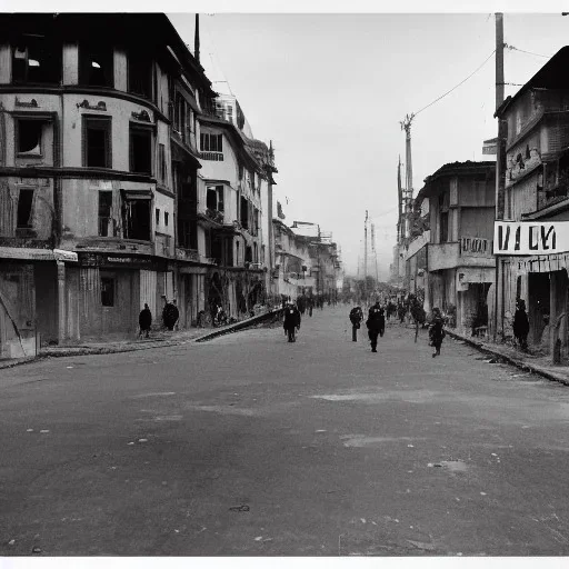 street view of sky during war and aircrafts fighting