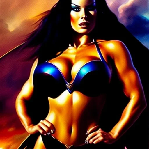 portrait oil on canvas,beautiful busty Female Warrior, minimal armor,comic book cover, mystical colors,insanely detailed,realistic,intrincate detail, 16k resolution, masterpiece,Simon Bisley,Frank Frazetta,Alex Horley,ARTHUR ADAMS