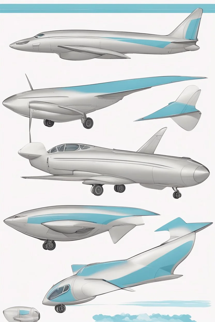 aeroplane inspired by shark with side view , quarter view and front view