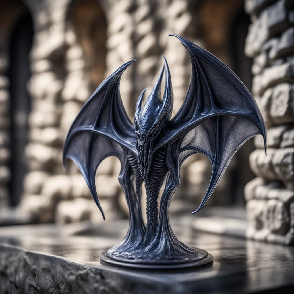 giger escher bat illithid sculpture in transparent murano glass in front of stone wall,bokeh like f/0.8, tilt-shift lens 8k, high detail, smooth render, down-light, unreal engine,bokeh like f/0.8, tilt-shift lens 8k, high detail, smooth render, down-light, unreal engine