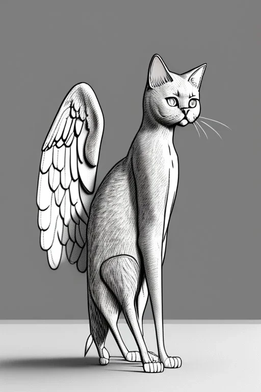 One single mature cat, huge folded wings,standing, wearing clothes, Vienna, friendly, sunny day, model style, hyper realistic, extremely accurate, delicate, extremely detailed, Graphic novel style, wide-angle, open aperture, superfine pencil