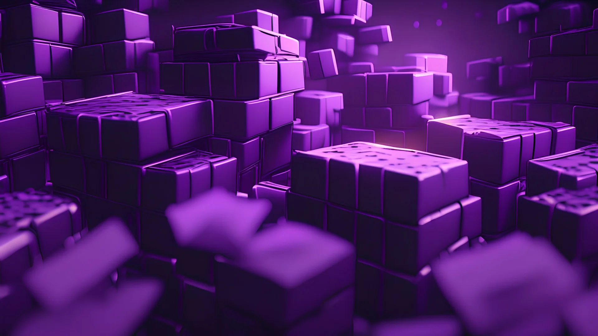 a tens of crates floating, purple tones, dreamy, psychedelic, 4k, sharp focus, volumetrics, trippy background