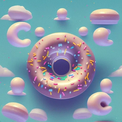 100mm photo of isometric floating donut in the sky, surreal donut with sprinkles, intricate, high detail, behance, microworlds smooth, macro sharp focus, centered