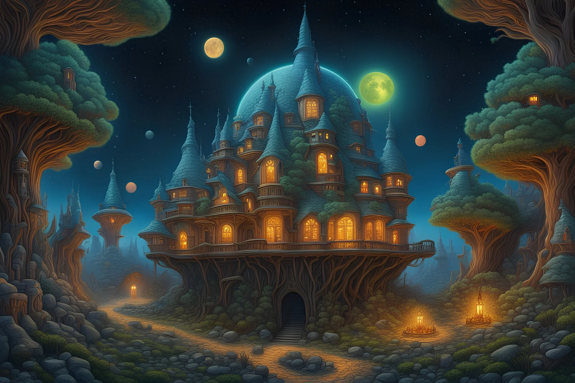 Glow in the dark stars digital painting extremely detailed fantasy intricate oil on canvas very attractive high detail wallpaper award winning imperial colors ultra detailed 4K 3D colourful hdr Jacek Yerka John Philip Falter --c 13