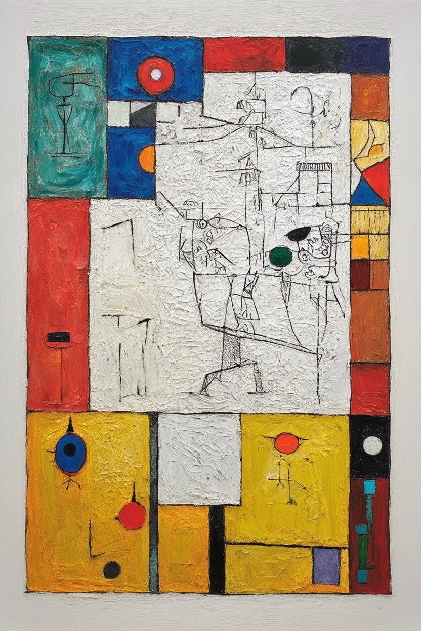 LIving without a sense of self; a painting with an admixture of Paul Klee and Philip Guston