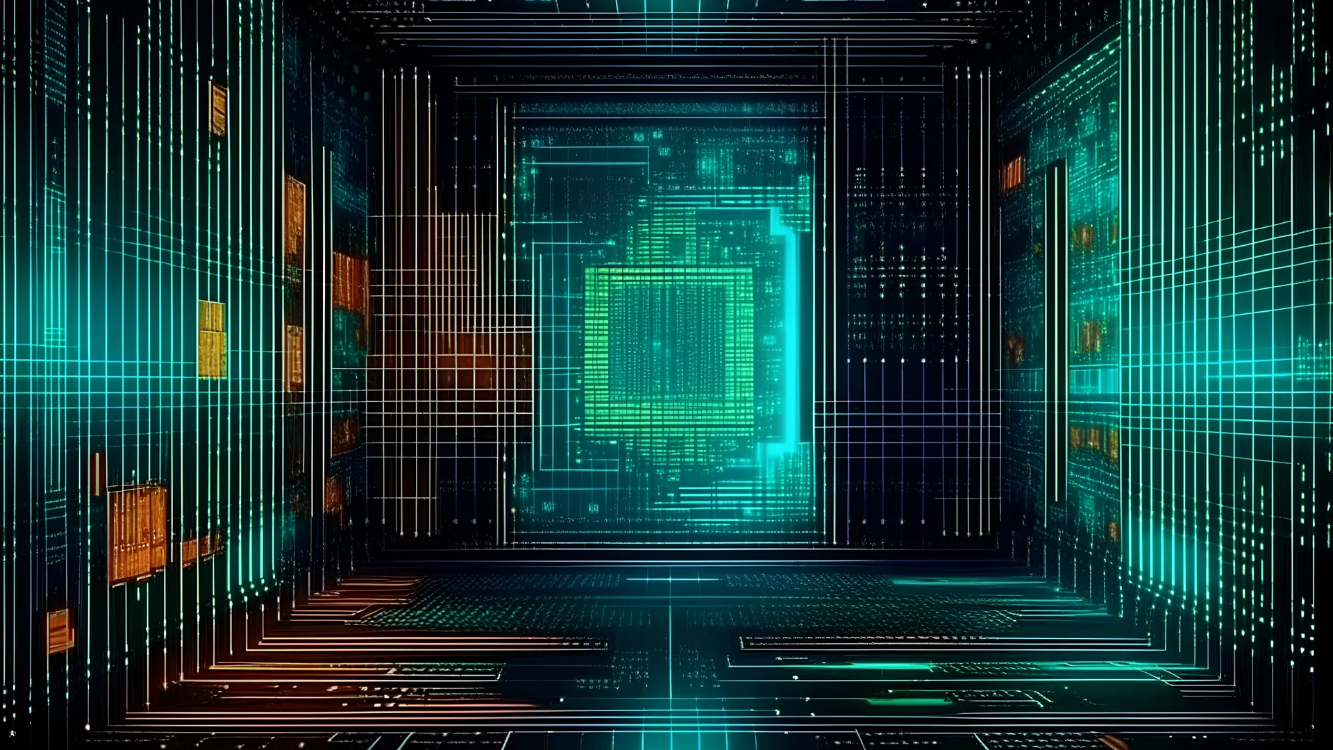 crea una imagen con un estilo arte digital de una computadora código de programación en pantalla y adornos con estilo tecnológico futurista y psicodelico