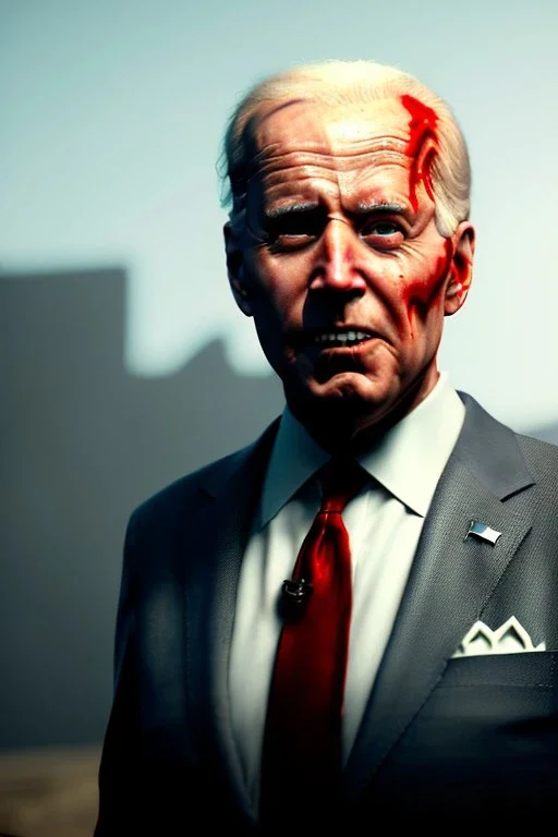 Ultra realistic image, joe biden zombie, zombie performance, smooth skull, grey eyes, blood, torn arm, night, walking twisted, waist up view, thriller style, dark ambient, highly detailed, White House background, concept art, unreal engine 5, god rays, ray tracing, RTX, lumen lighting, ultra detail, volumetric lighting, 3d, finely drawn, high definition, high resolution.