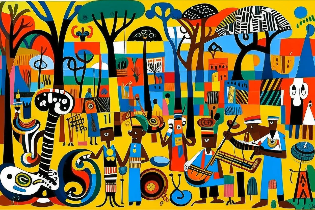 A Savanna filled with tribal instruments painted by Stuart Davis