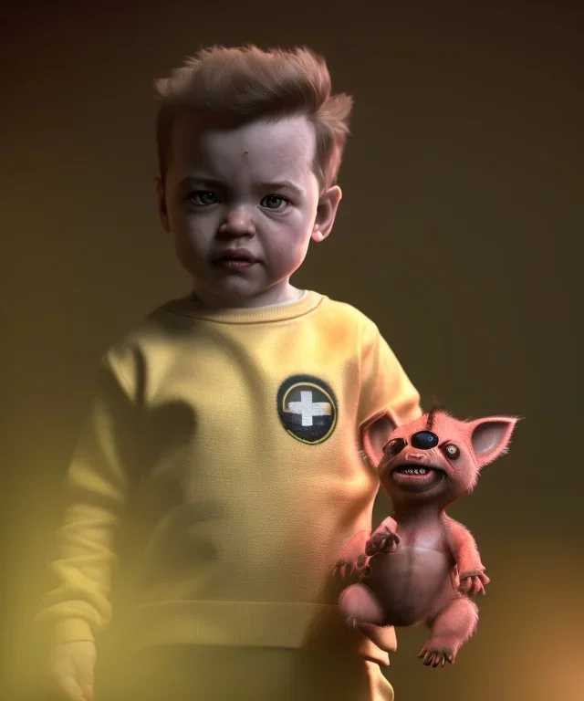 Quarantine Tarantino toddler, full body, dramatic lighting, hyper realistic