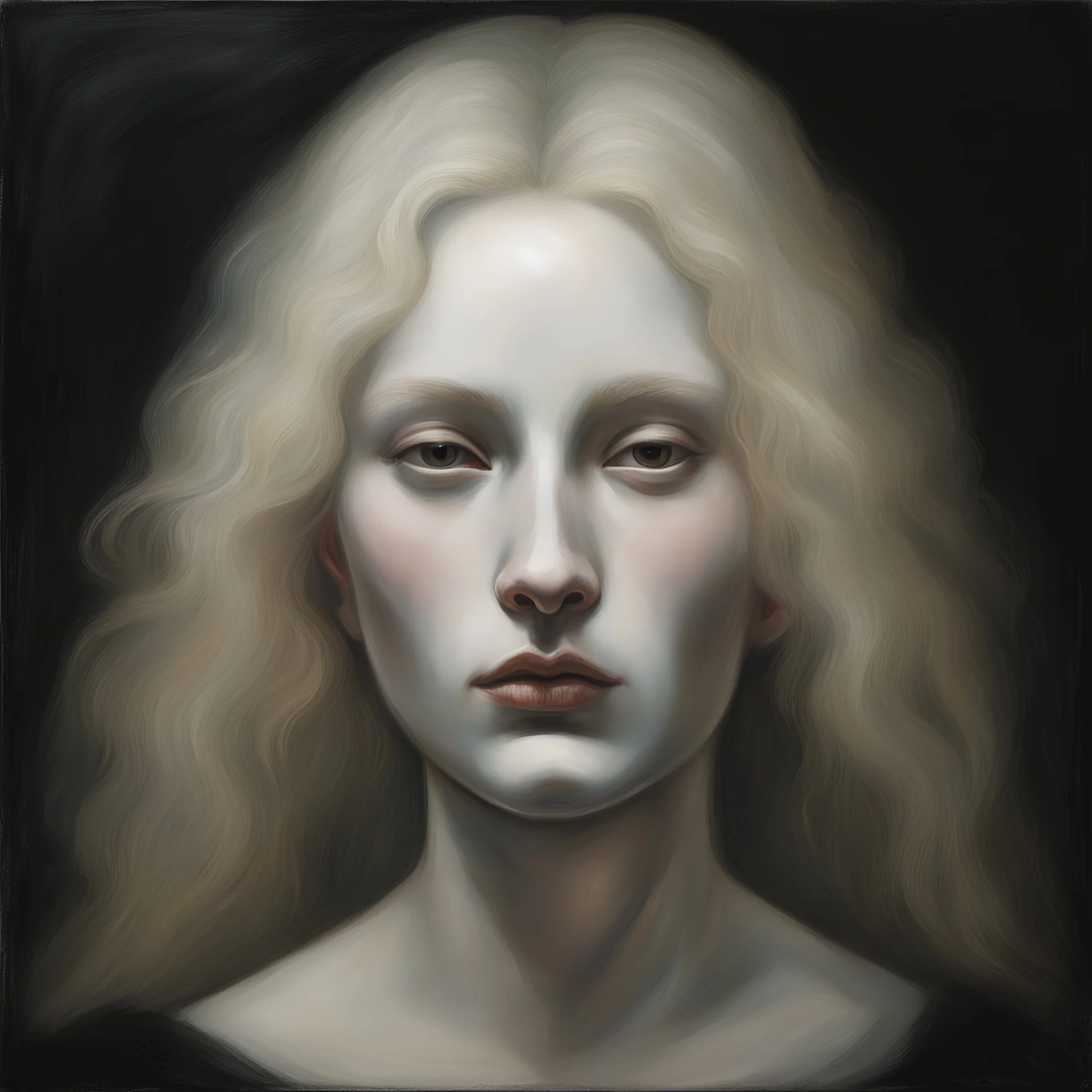 Anonymous Woman, black background, shadows, white blond hair, pale skin, portrait, close up, odd nerdrum, realistic