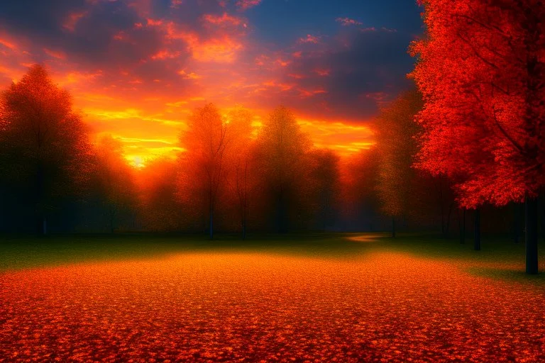 Amazing sunset with epic autumn landscape, ultra hd 4k, photography, hyperrealistic