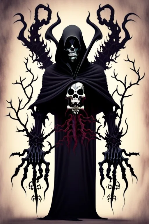 The most frightening and realistic representation of the grim reaper with eight arms and eyes of fire