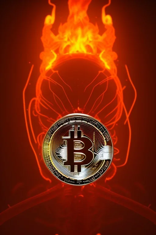 bitcoin alien, Fire theme art, Dark moody night atmosphere, , 8K, close-up face, anatomically perfect face