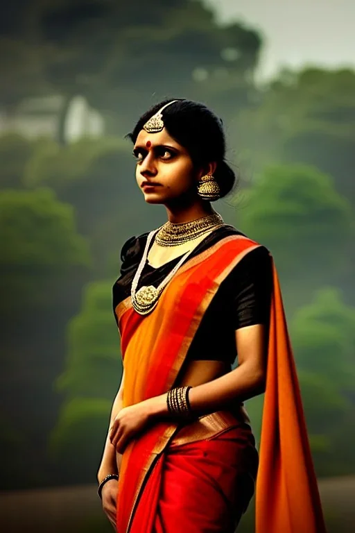 a girl in saree ,hyperrealistic cinematic