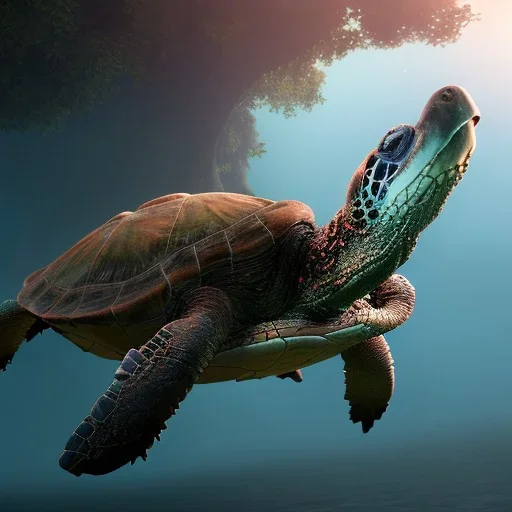 Warrior Turtle,deep water unreal 5, octane render, cinema4d, redshift render, hyper realistic, cenematic, vibrancy, synthwave, retouch, centered, dynamic lighting, dramatic lighting, 4k, highly detailed, attractive beautiful, realistic, virtual reality, epic composition, holographic,