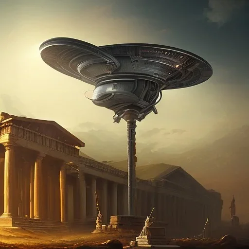 alien spaceship landing in ancient Greece