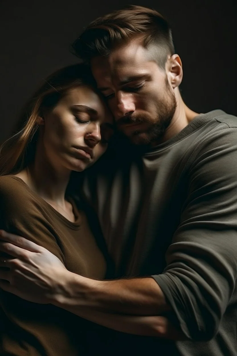 a woman holding a sleeping man with her arms