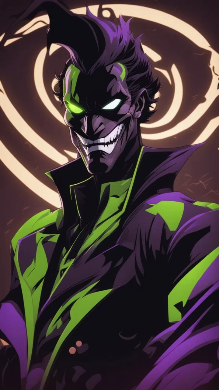 A very close picture to Mix between the joker and venom symbiote in solo leveling shadow art style with neon green details