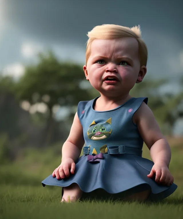 Penny Hofstadter toddler, full body, dramatic lighting, angry, hyper realistic