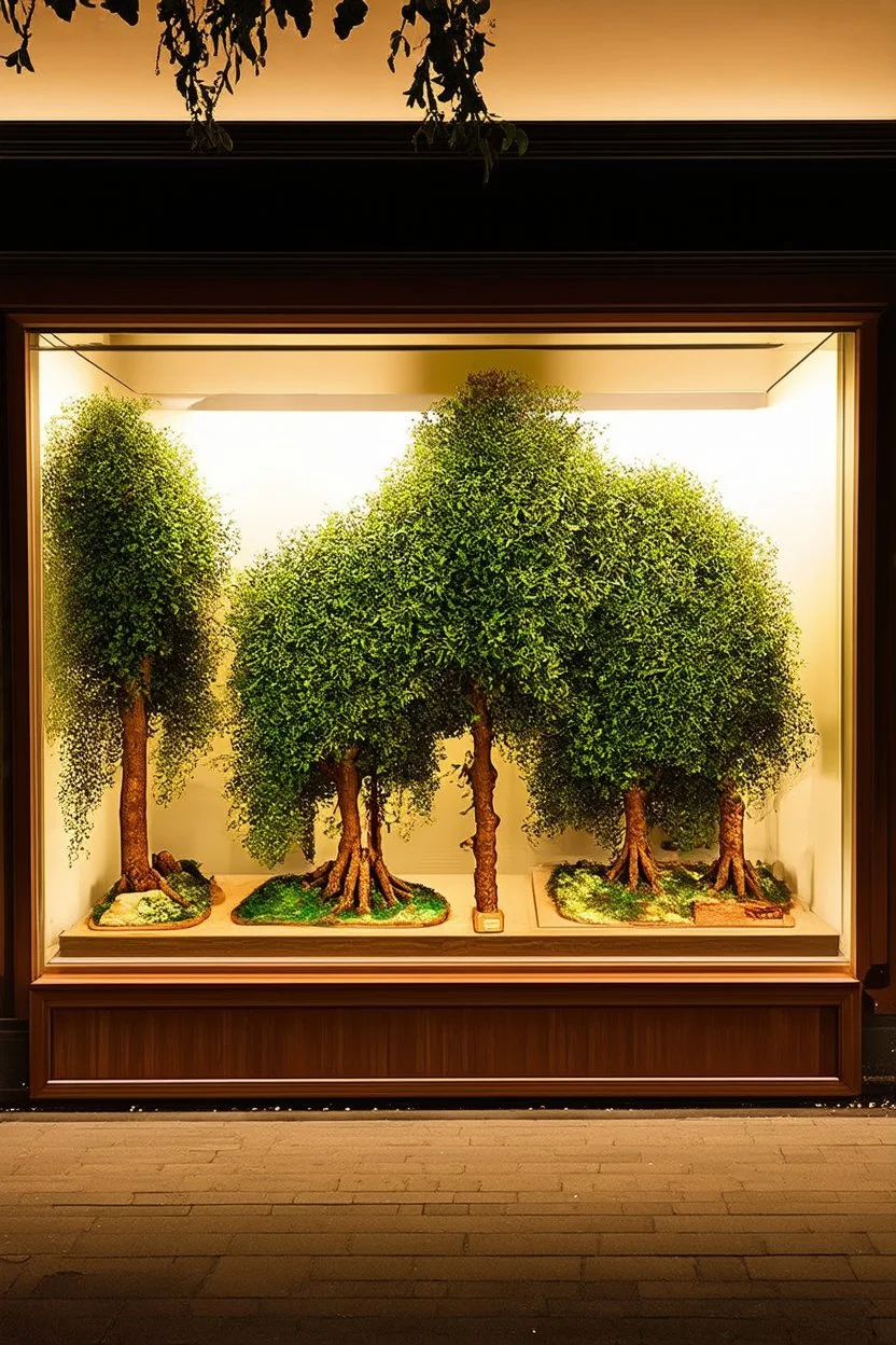 a eucalyptus tree grove-themed retail window display