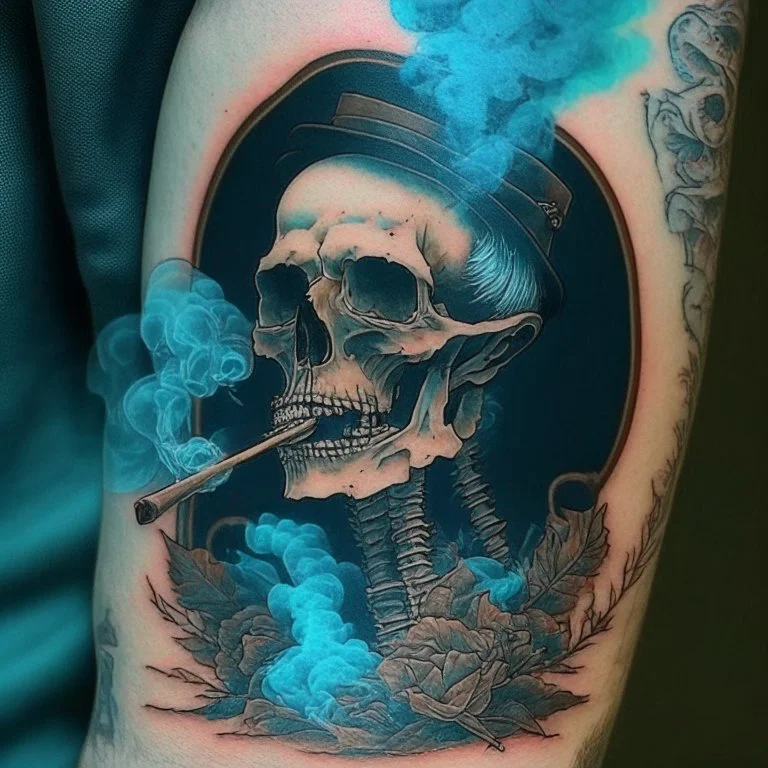 old style tattoo with death smoking by james jean