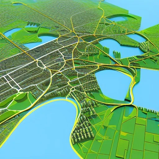 a 3d partially transparent map with roads and highways, desaturated colors, and colored pins positioned throughout the map, highly detailed, intricate design, smooth, realistic render