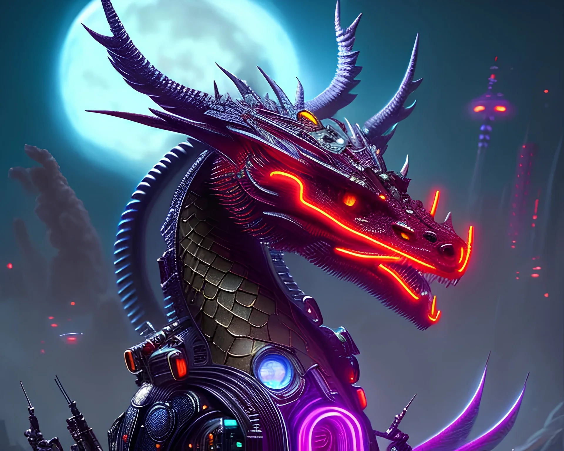 cyberpunk dragon, cyberpunk, full body, realistic, intricately detailed, neon lighting, vivid colors, neon, futuristic, meticulously detailed