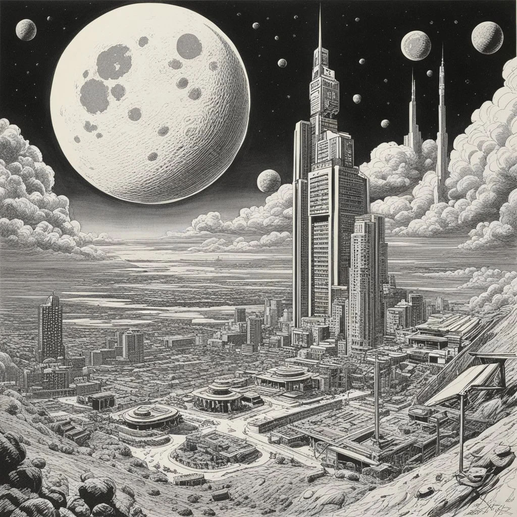 drawing by artist Jack Kirby: souvenirs of the Moon