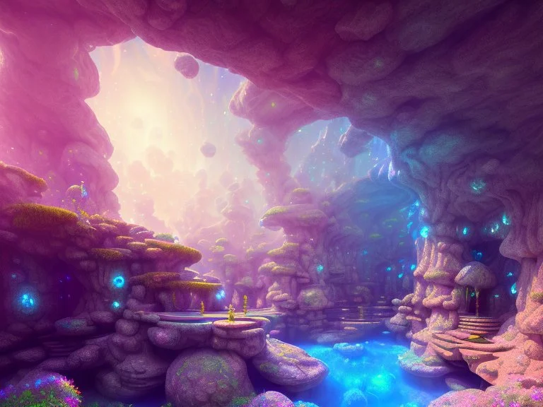 underground crystal cosmic and galactic tunnel ambiance sky rocks sunny pool surreal, full of details, smooth, bright sunshine，soft light atmosphere, light effect，vaporwave colorful, concept art, smooth, extremely sharp detail, finely tuned detail, ultra high definition, 8 k, unreal engine 5, ultra sharp focus