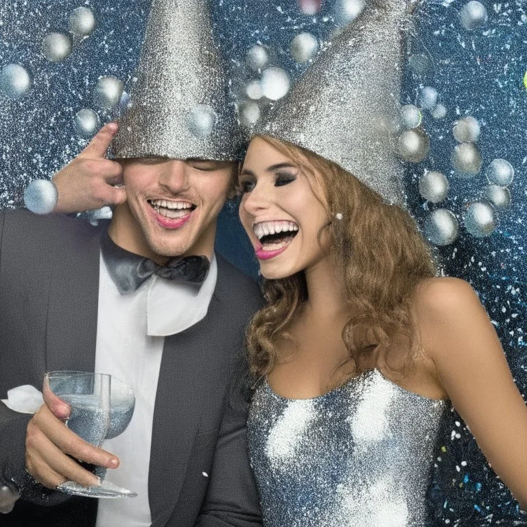 A couple partying with silver partydecoration