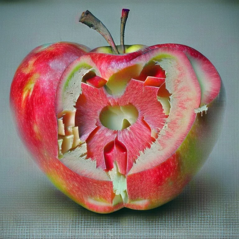 apple cut in parts with blood inside