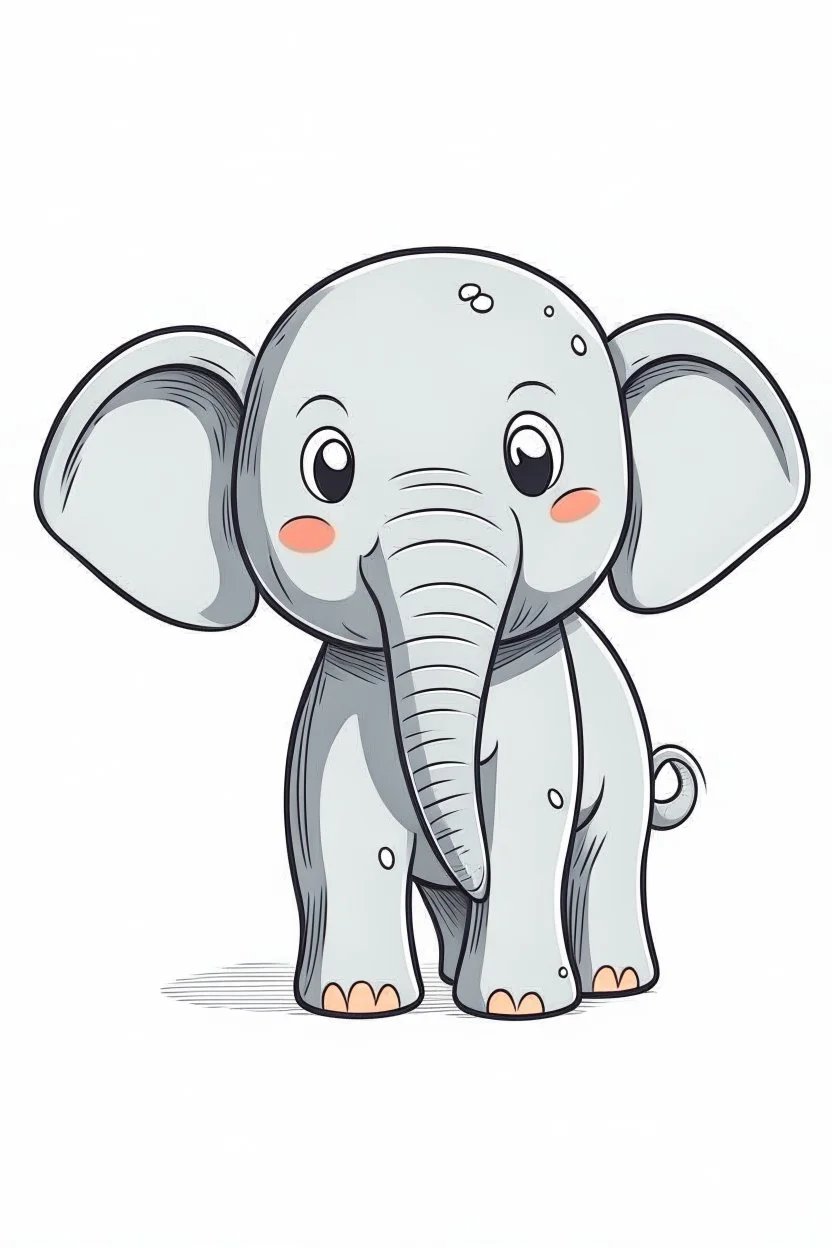 a simple of a cute elephant, in a drawing style, in the white backgraung