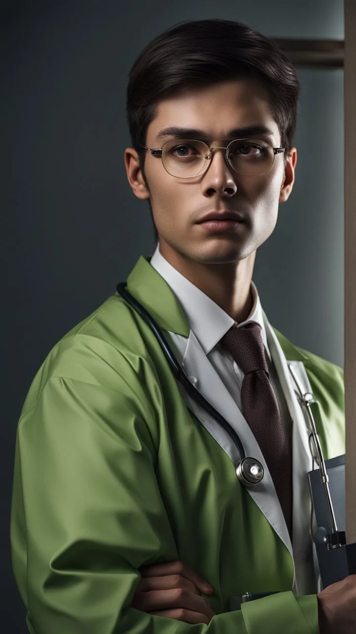 photorealistic hyperdetailed portait of a young doctor holding a clipboard and frowning