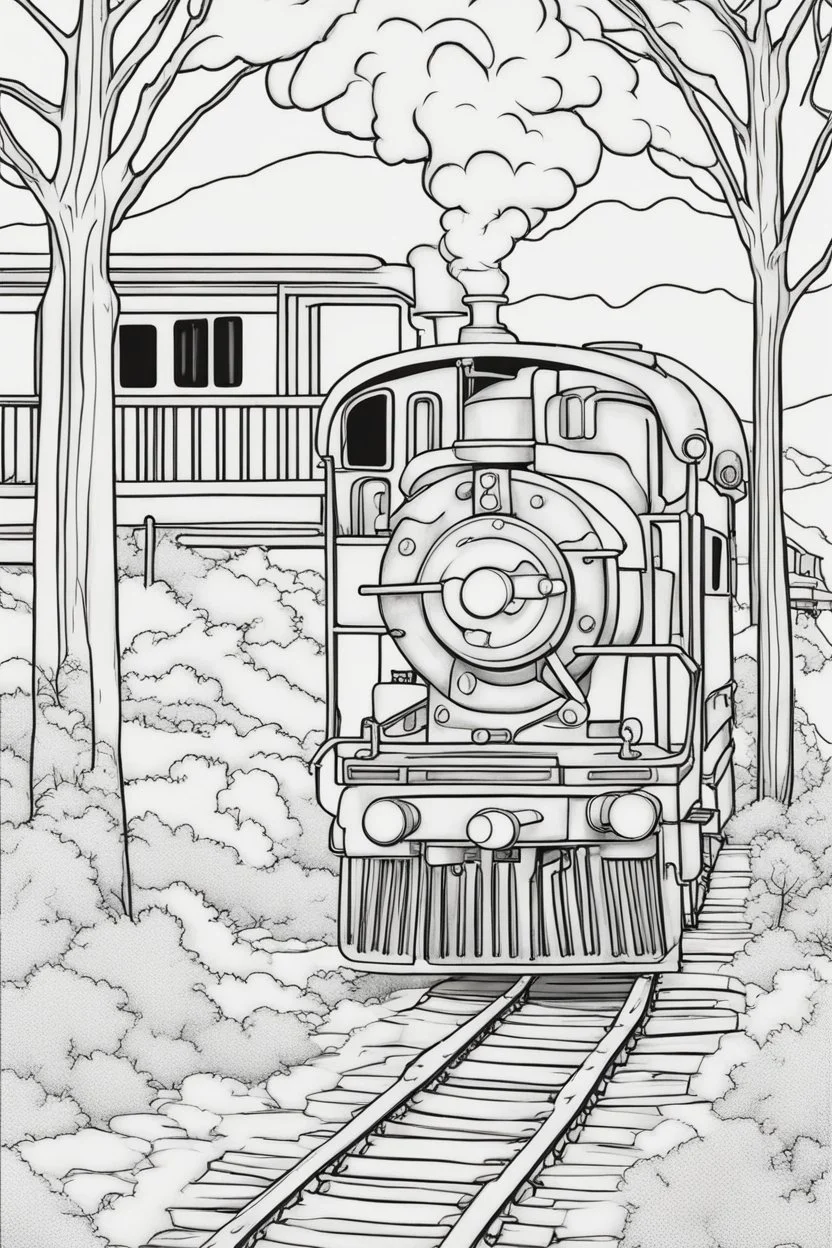 coloring page for kids, TRAIN, thick outline, low details, no shading, no color