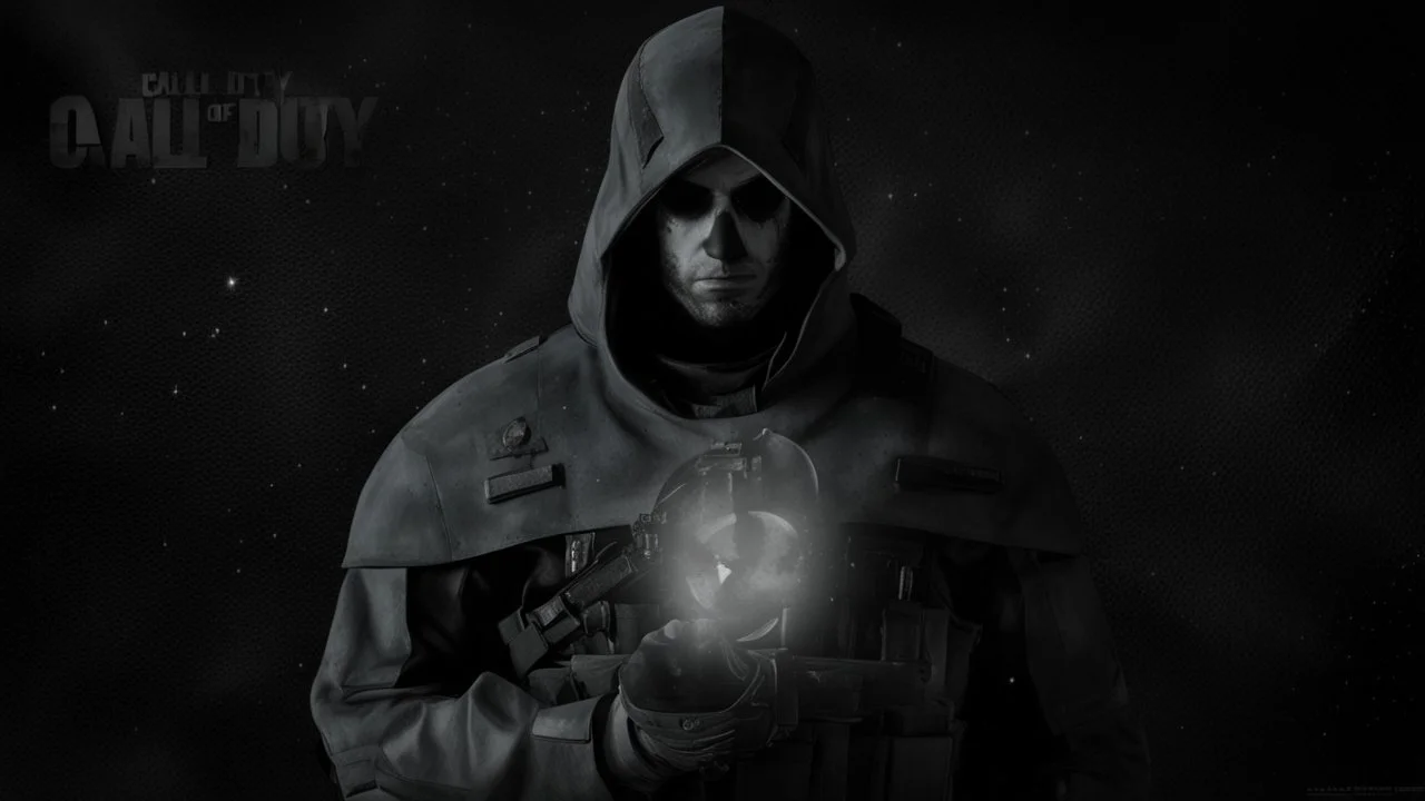 ghost from call of duty in black background with stars and the moon behind him