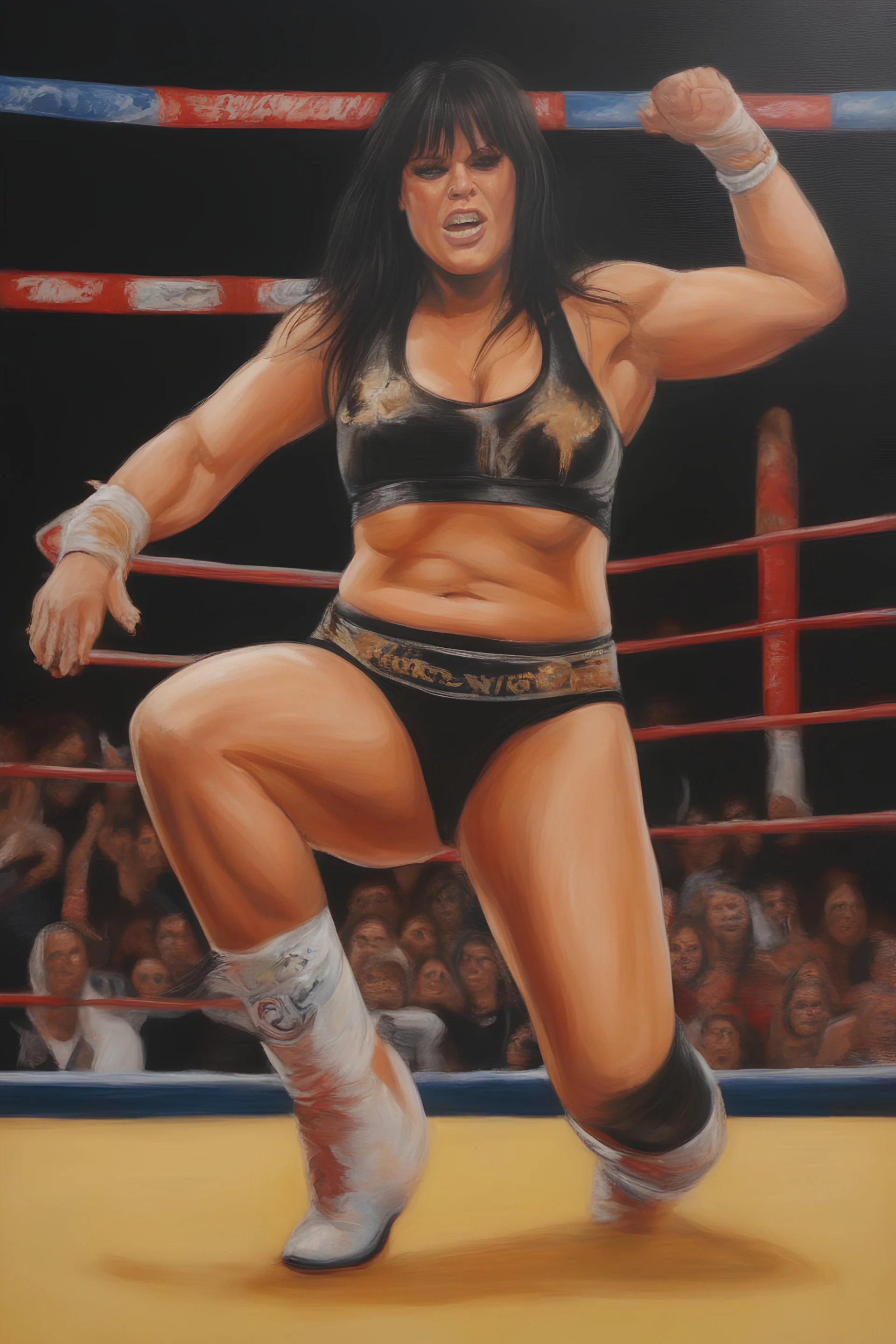 a series of pictures based on professional female Wrestlers, amazing oil on canvas image of Chyna Laurer