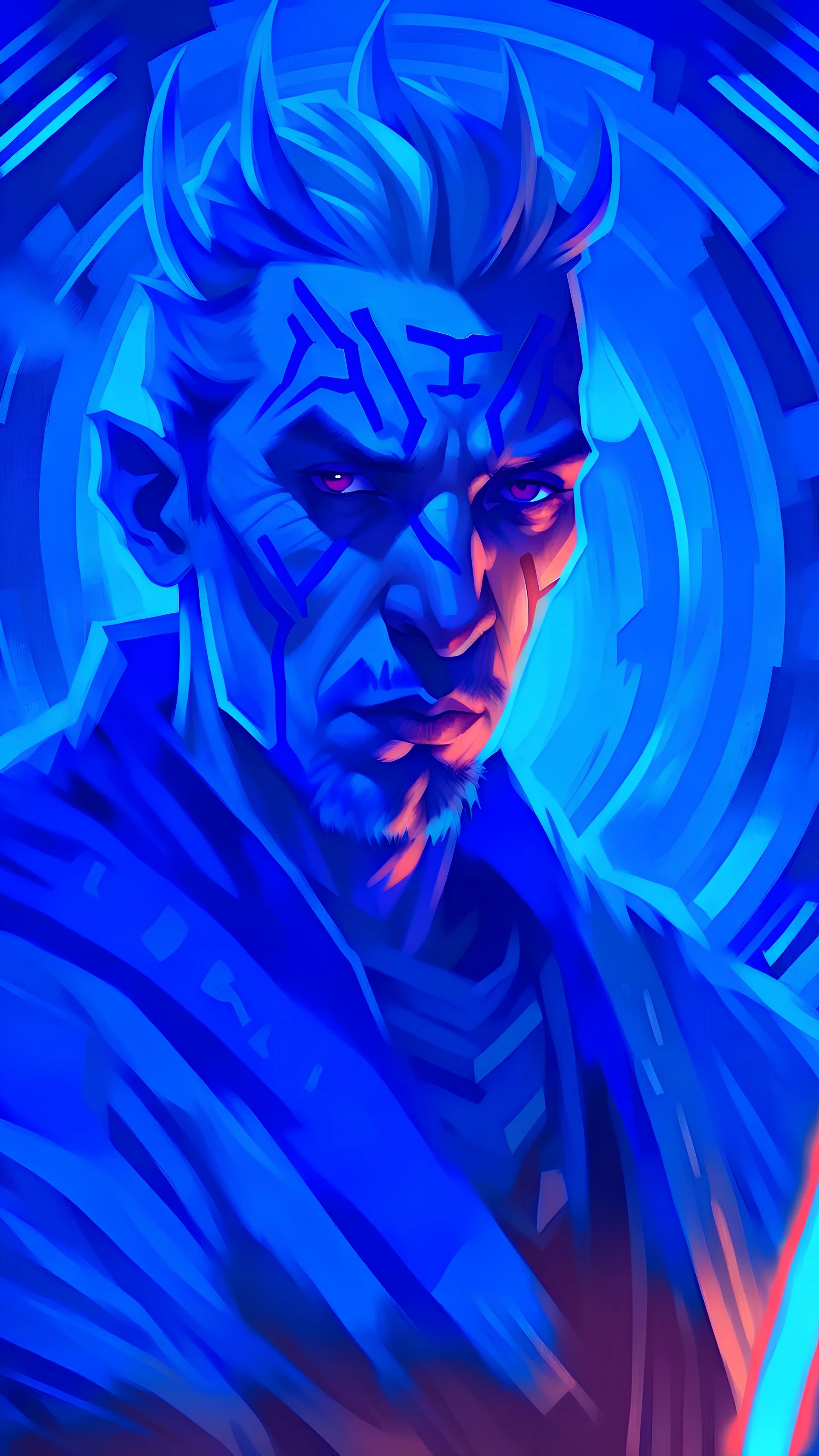 Maul depicted as if he was a good Jedi with blue lightsaber in a dystopian future